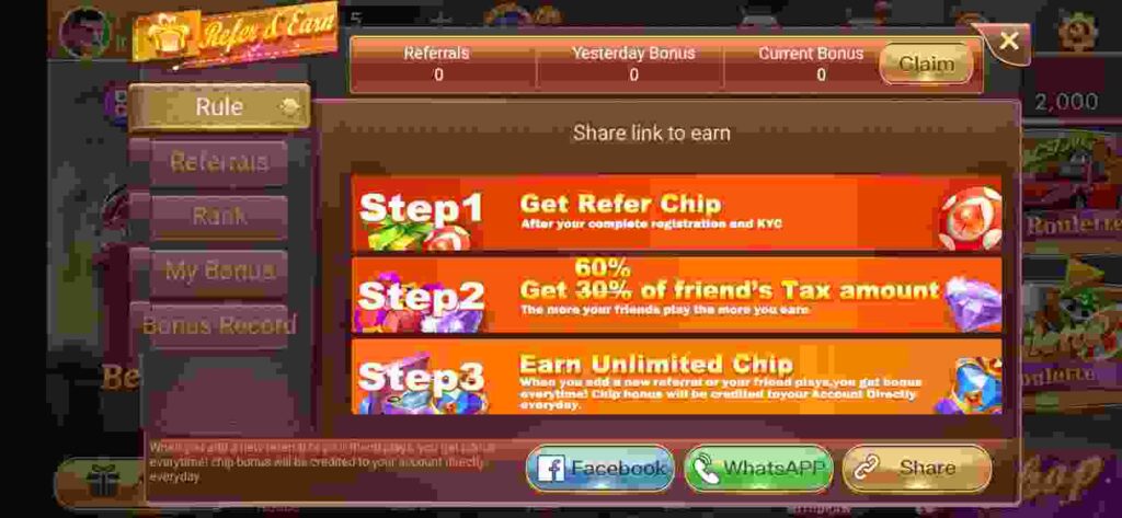 Invite & Earn in the Rummy Moment Apk